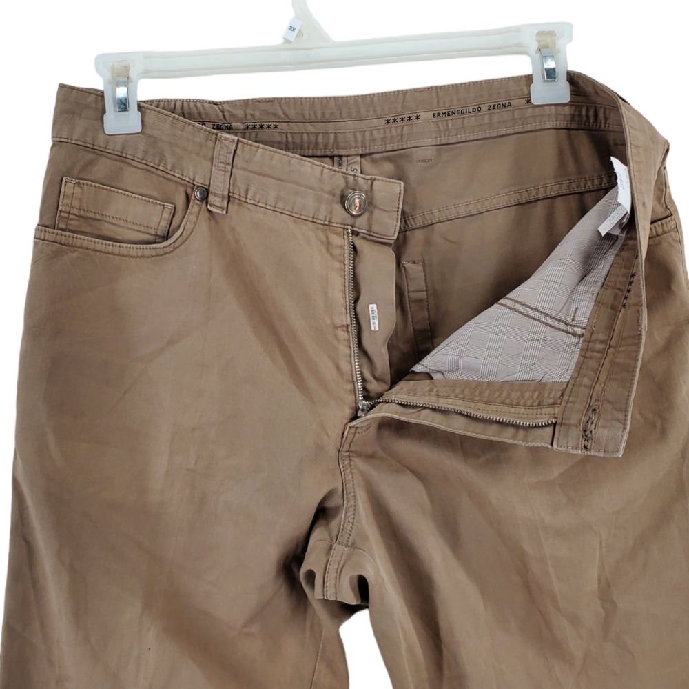 Ermenegildo Zegna Pants Chino Khaki Tan Mens 35x30 Lightweight Straight Leg - Picture 3 of 15